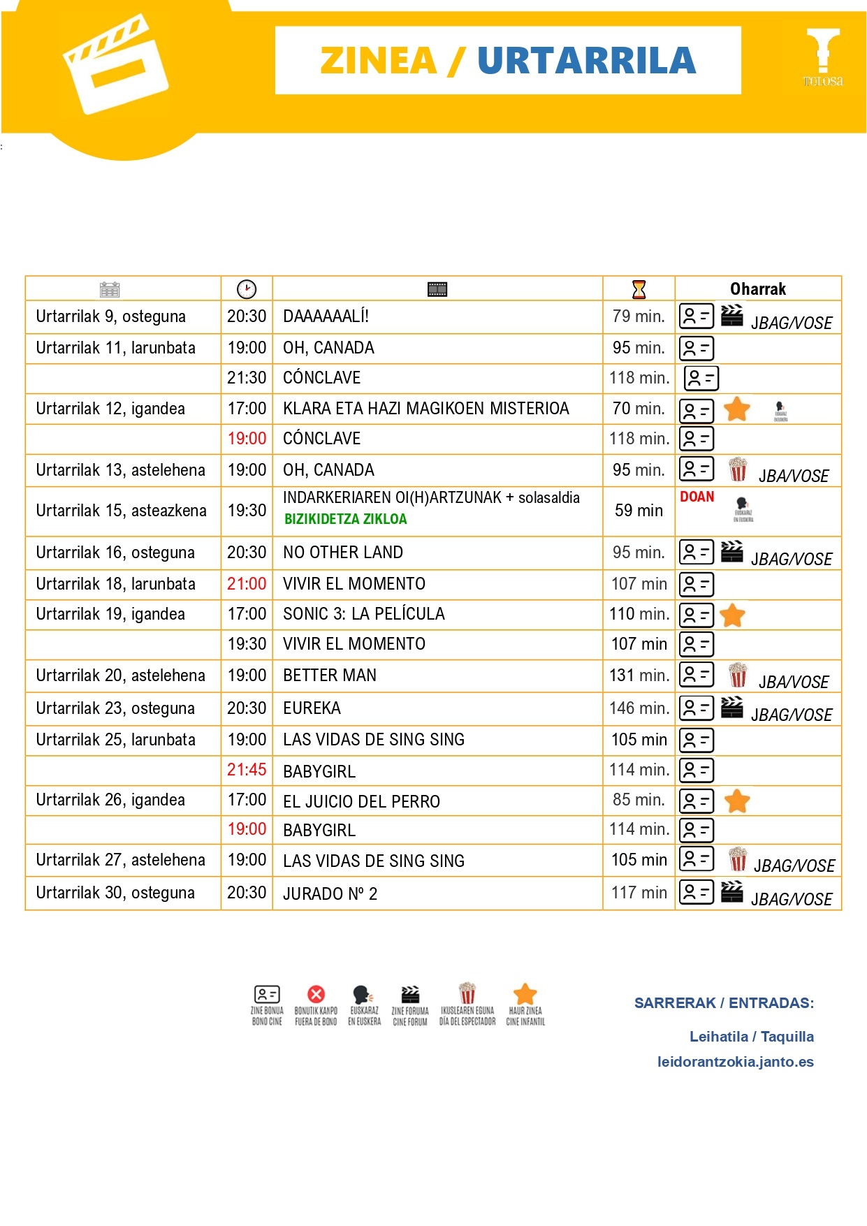 Zine Programazioa Urtarrila Agenda Tolosa